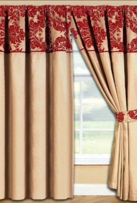 New-Elegance-Half-Flock-Ready-Made-Pencil-Pleat-Curtains-With-2-Tie-Backs-66x72-90x90-Beige-Red-90W-x-90L-230cm-x-230cm-0