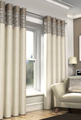 RING-TOP-FULLY-LINED-PAIR-EYELET-READY-MADE-CURTAINS-RED-BLACK-SILVER-CREAM-BLUE-Natural-and-Cream-46x-54-117-x-137cm-0